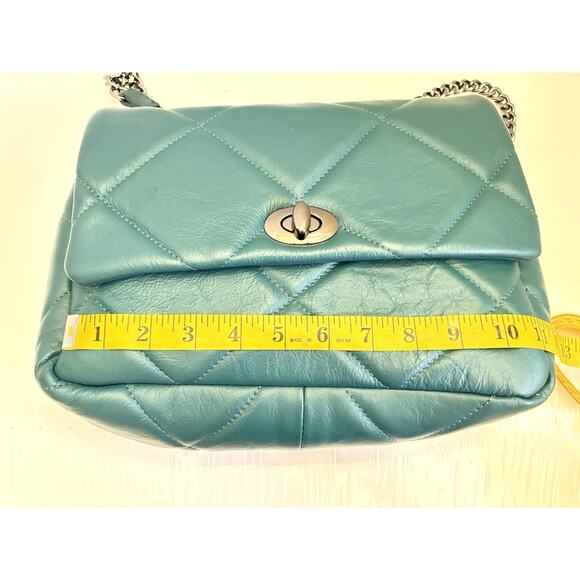 Persaman New York Quilted Teal Green Leather Satchel Bag Purse - Picture 7 of 9